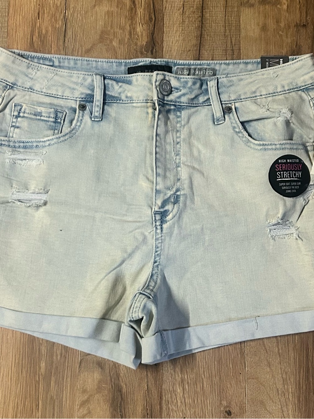 Aeropostale High Rise Midi 3" Distressed Denim Shorts Size 12